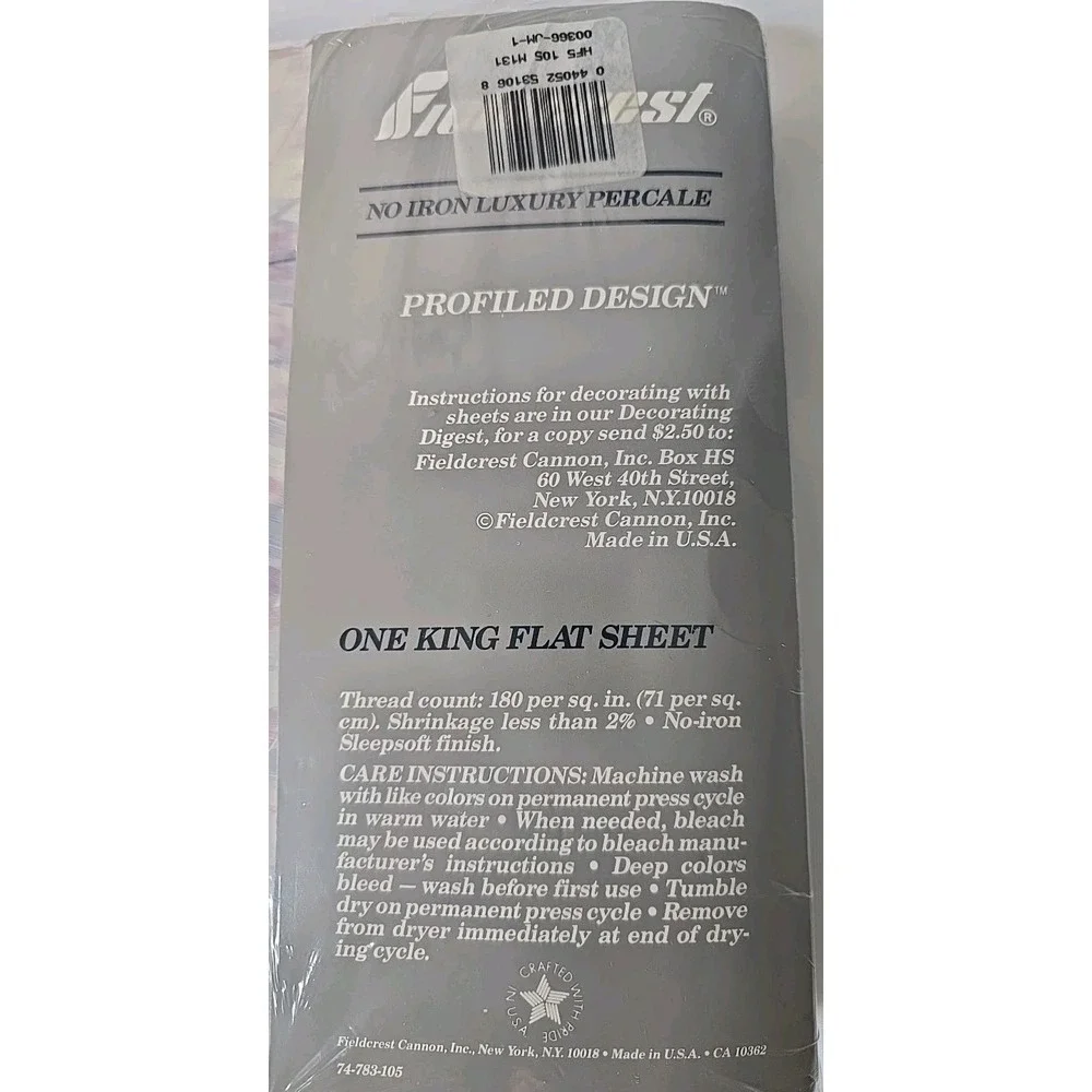 Fieldcrest Vintage NWT King Flat Sheet Made USA No Iron Luxury Percale Sleepsoft